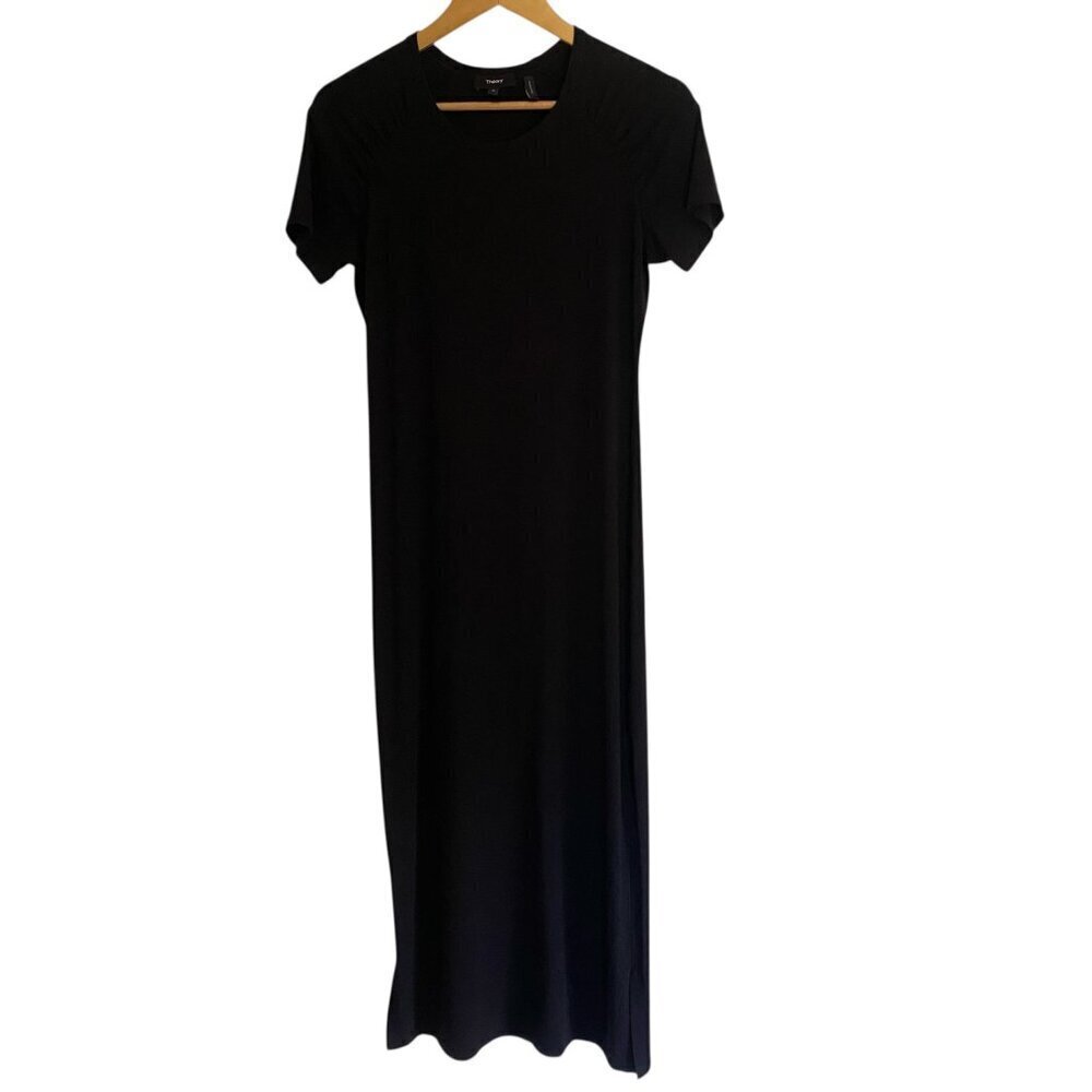 Theory Black Shirred Ranmire Knit Maxi Dress Medium